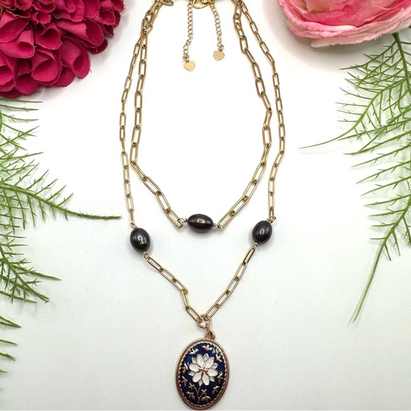 NEW⚜️Mosaic Charm & Tahitian Pearl Necklace - Picture 6 of 7